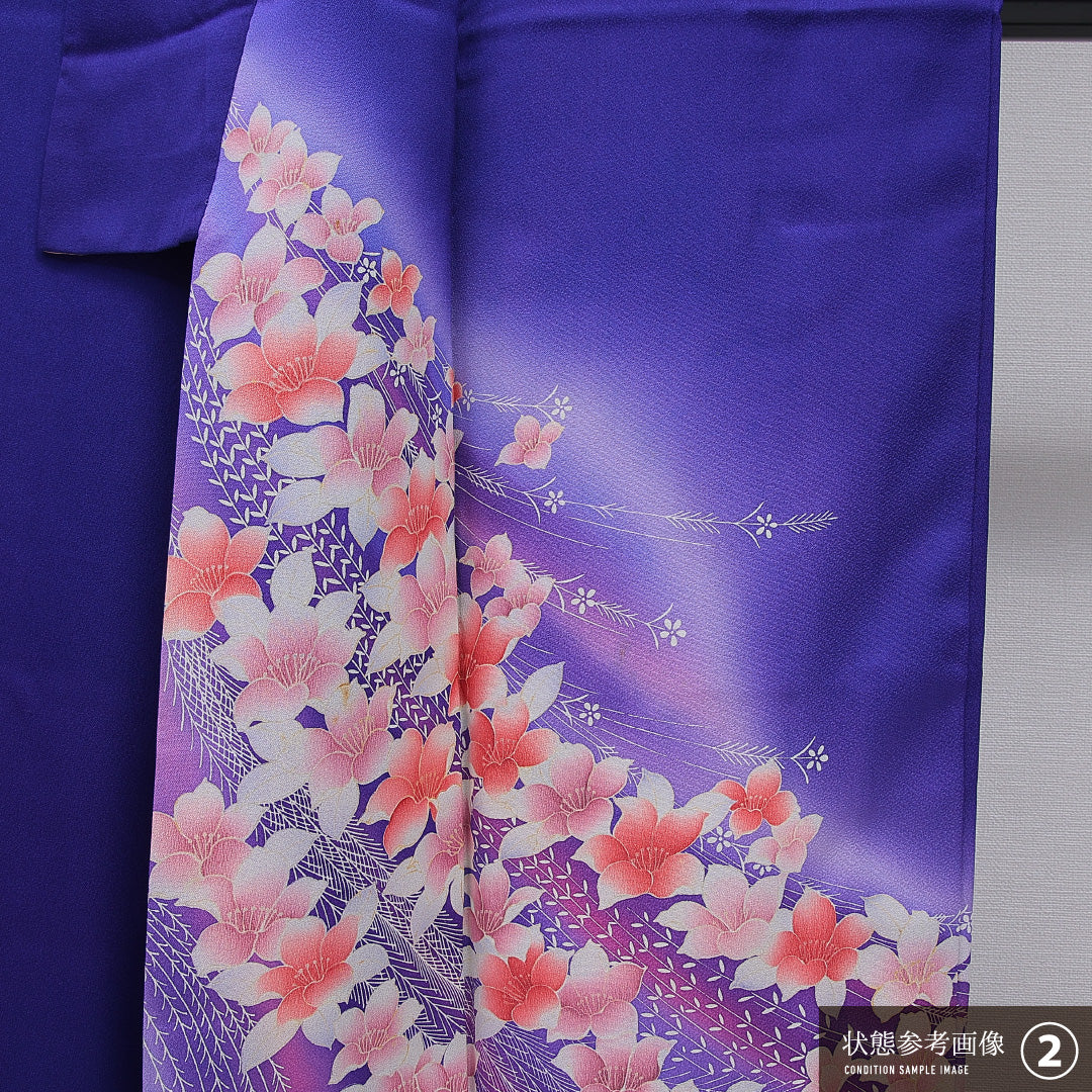 洗える着物 訪問着 袷 身丈162cm 裄丈65cm ポリエステル Bランク セミフォーマル 広衿 Lサイズ ぼかし染 椿 紫系 HP 1217-16082