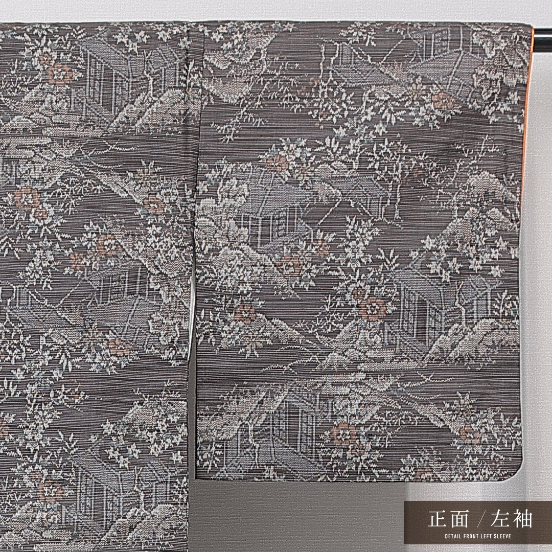 紬（大島紬） 袷 身丈164cm 裄丈69cm 正絹 Cランク Lサイズ 広衿 インフォーマル 経緯絣 茶屋辻 茶系 1216-15668