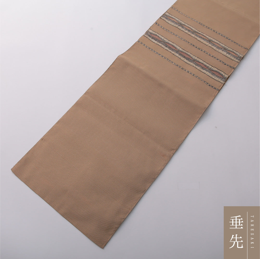 八寸名古屋帯 Cランク 帯丈357cm 正絹 ポイント柄 松葉仕立て 染め カジュアル 紬 創作柄 ベージュ系 RP 1245-03346
