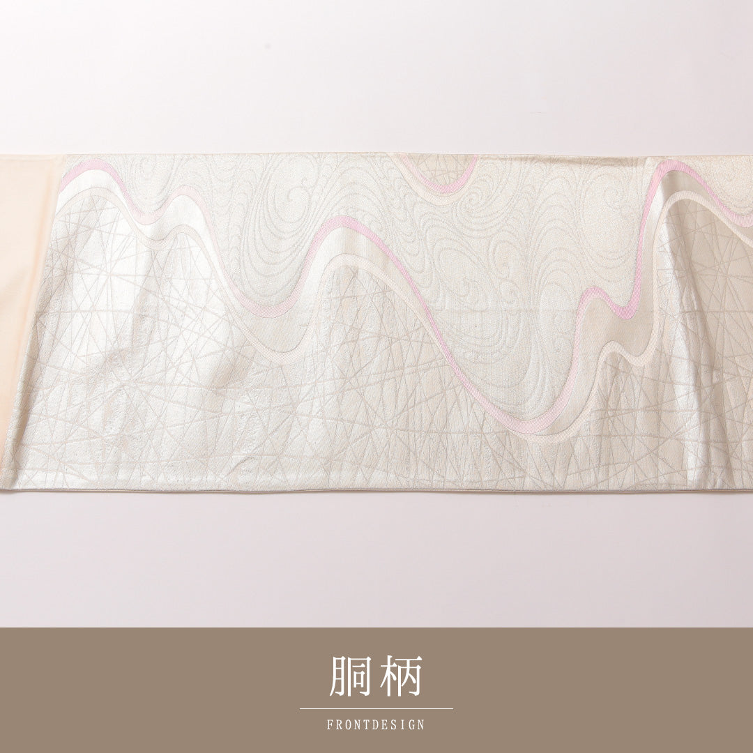 袋帯 帯丈416cm 正絹 六通 セミフォーマル 流水 銀系 1243-01855