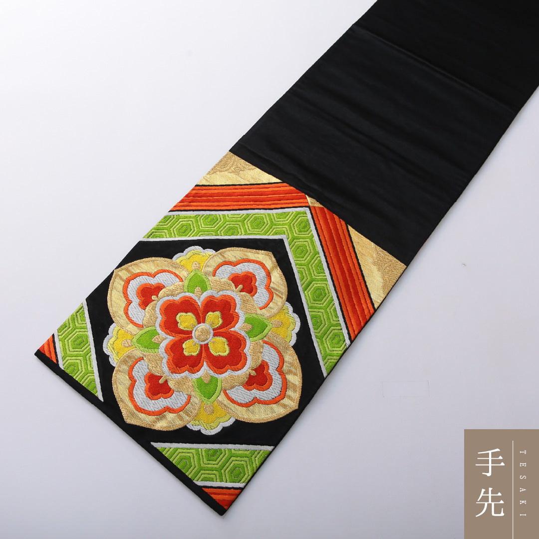 袋帯 帯丈418cm フォーマル 六通 Sランク 正絹 花菱 金系 多色系 1223-02017