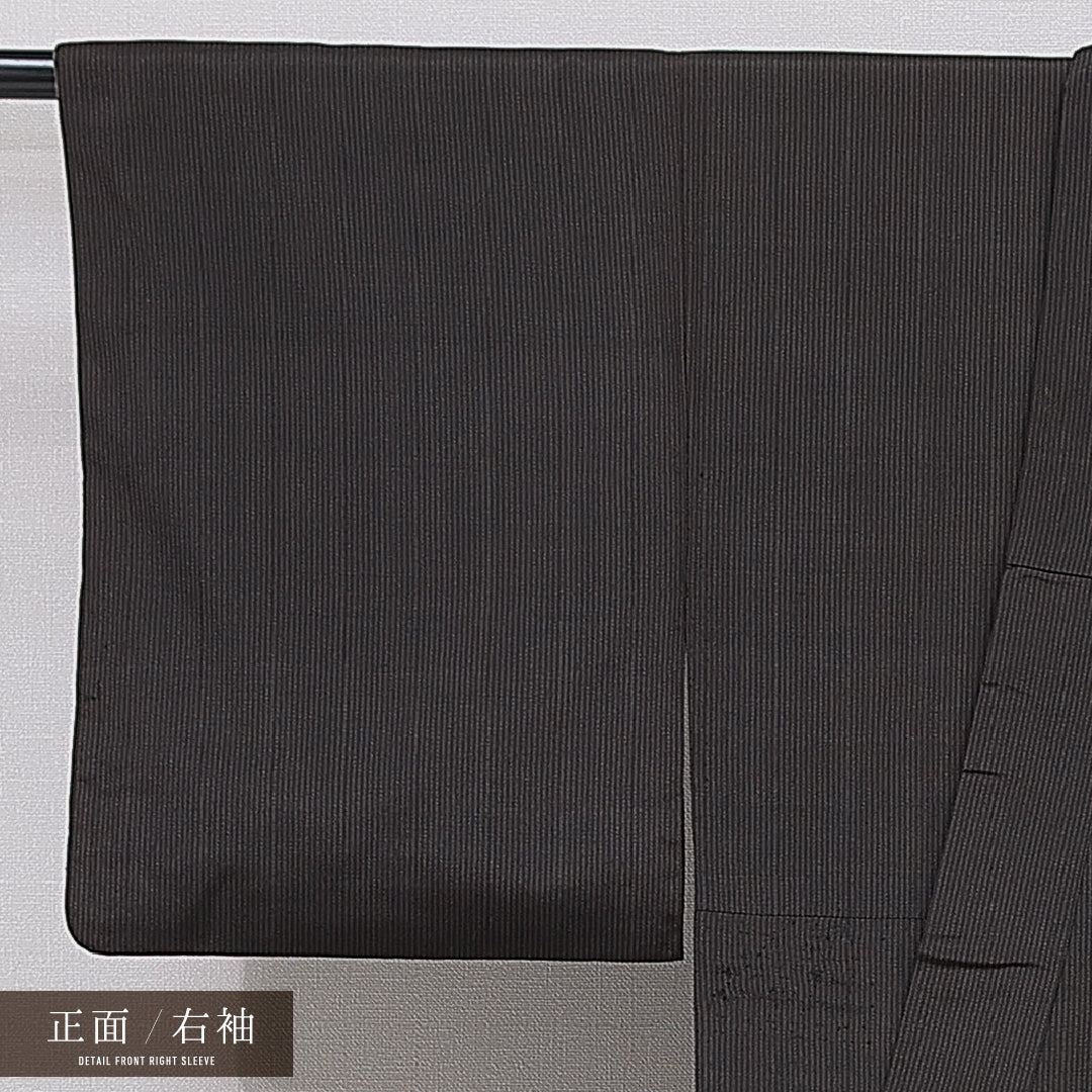 小紋 袷 身丈143cm 裄丈63cm 正絹 Aランク インフォーマル バチ衿 XSサイズ 縞 茶系 RP 1221-15604