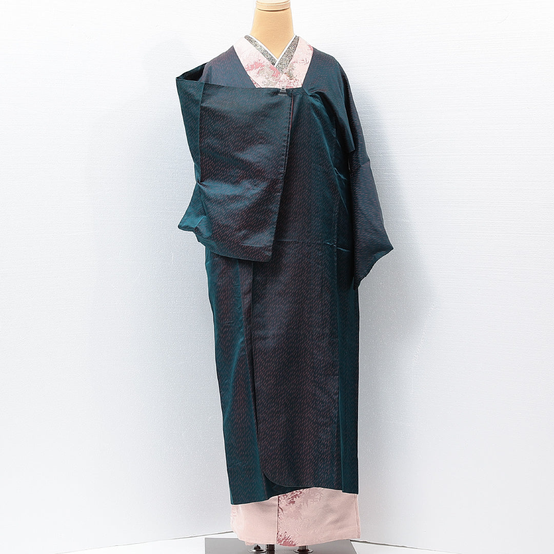 道行コート 袷 身丈128cm 裄丈65cm 正絹 Dランク セミフォーマル Mサイズ ポケットあり 創作柄 紺系 LP 1237-15291