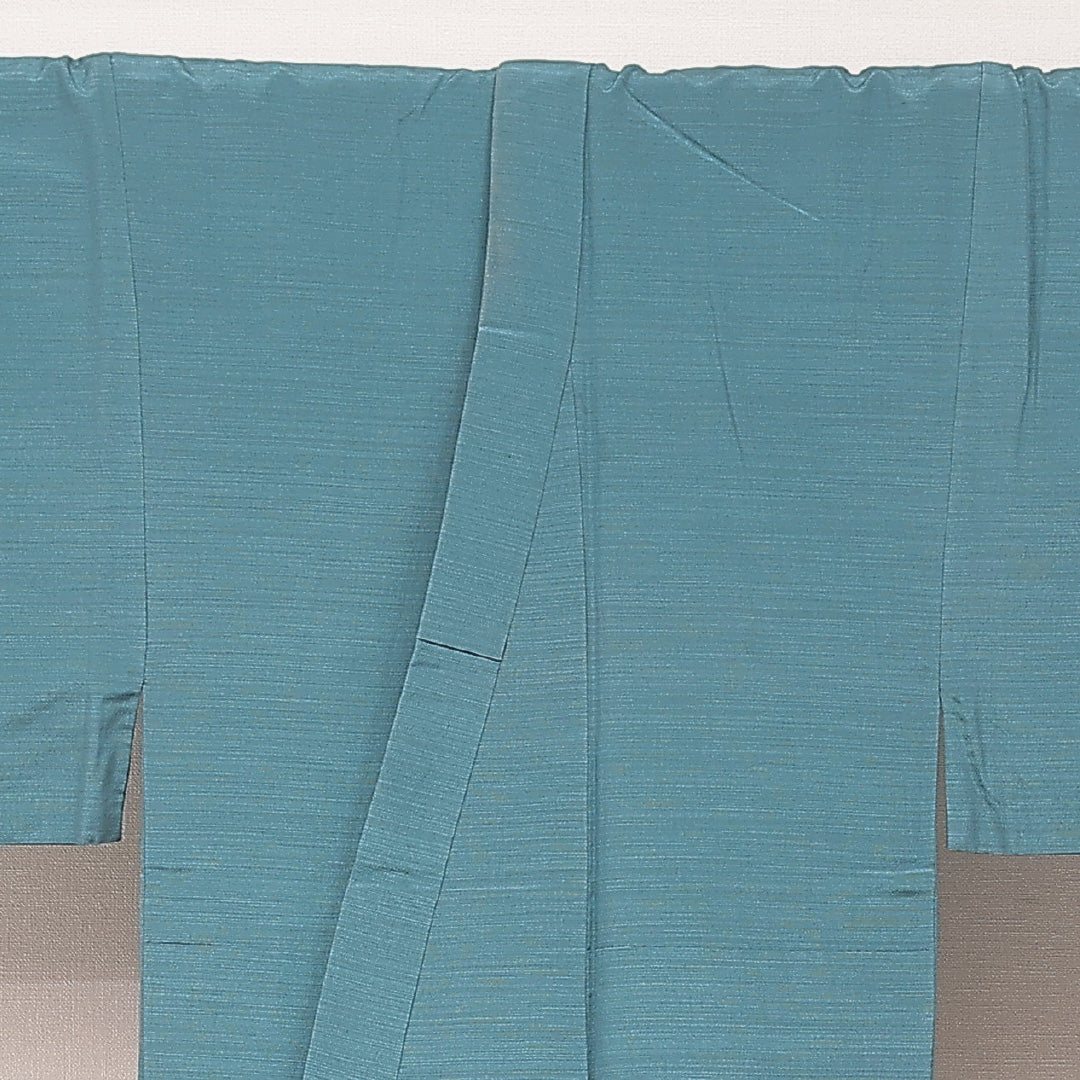 男着物 袷 身丈157cm 裄丈63cm 正絹 Bランク カジュアル 棒衿 2XLサイズ 無地 緑系 RP 1224-16908