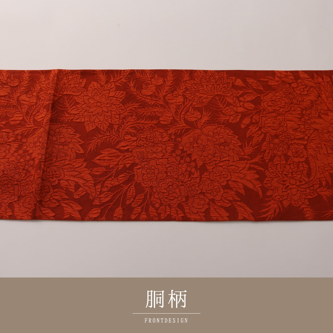袋帯 帯丈436cm フォーマル 全通 未仕立て 帯芯なし Sランク 正絹 西陣織 唐華 朱系 1223-01880