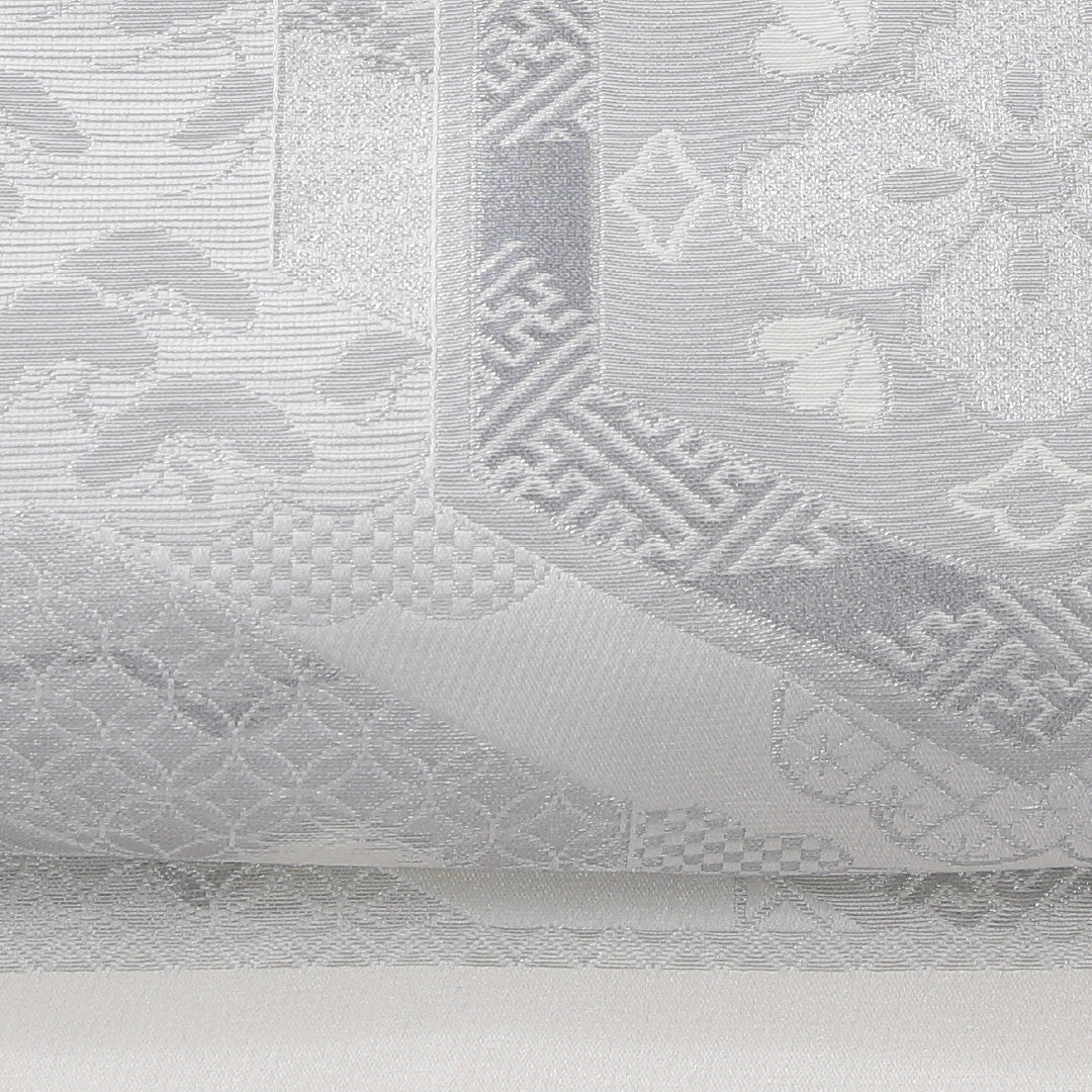 袋帯 帯丈438cm フォーマル 六通 未仕立て 帯芯なし Aランク 正絹 亀甲 クリーム系 銀系 1223-02231