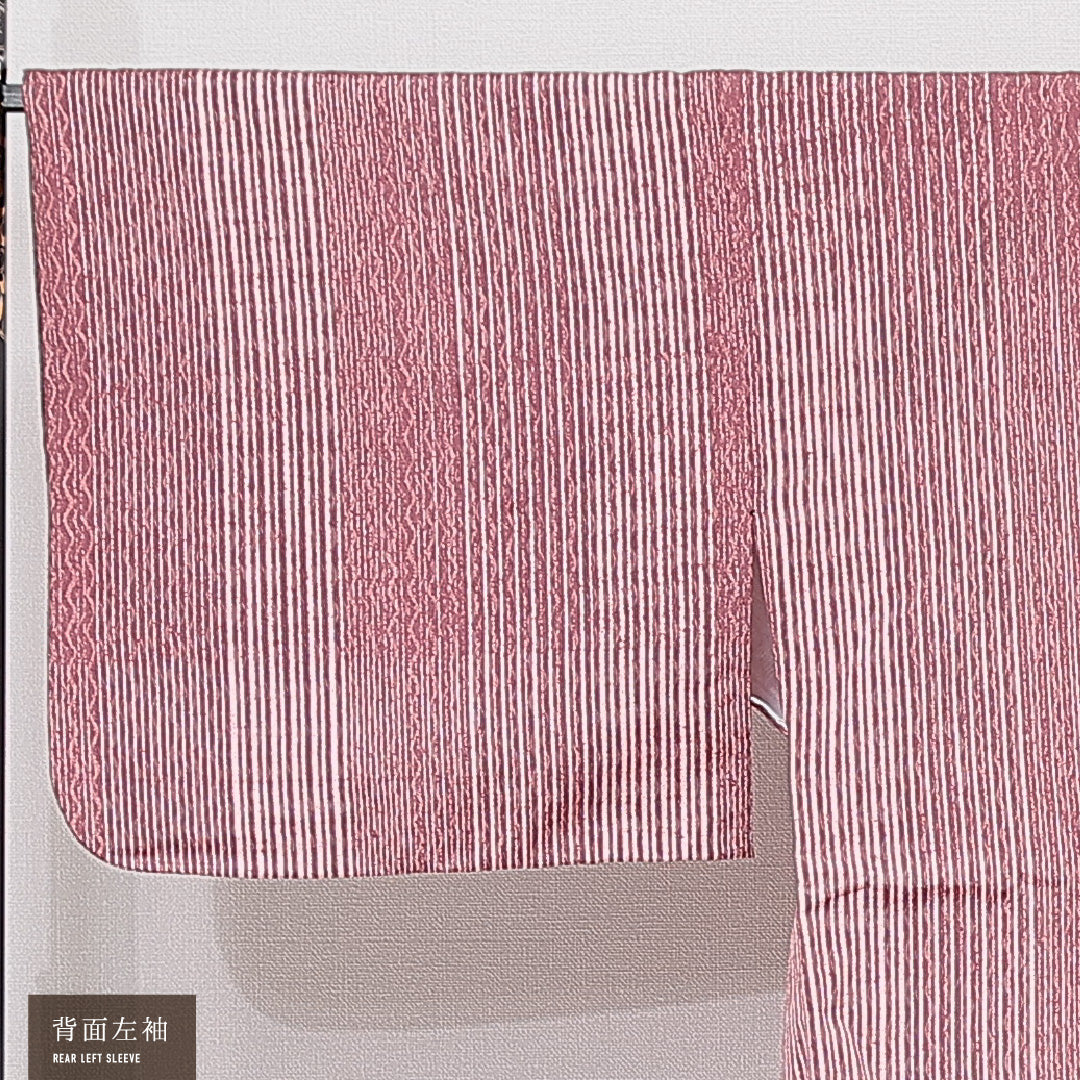 道中着 洗える着物 袷 身丈80cm 裄丈66cm ポリエステル Aランク Mサイズ バチ衿 カジュアル 縞 ピンク系 1264-15132