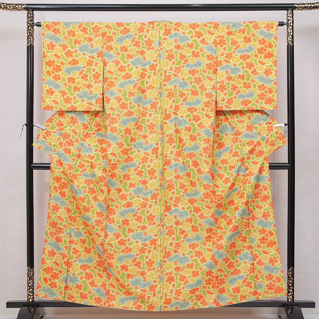 小紋 袷 身丈159cm 裄丈63cm 正絹 Sランク インフォーマル 広衿 Mサイズ 梅 多色系 RP 1221-15098