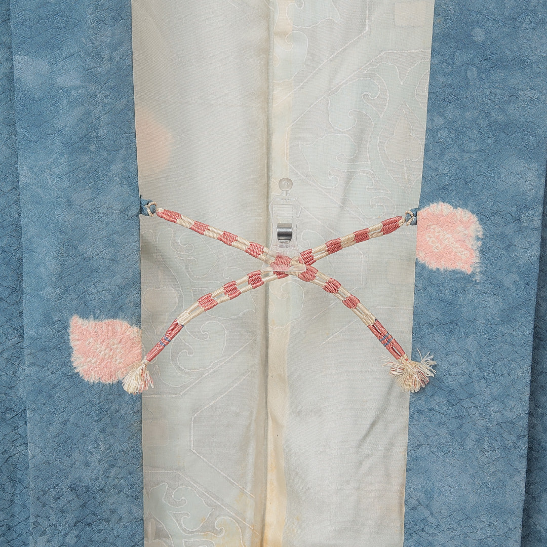 羽織 袷 身丈75cm 裄丈62cm 正絹 Cランク カジュアル Sサイズ 部分絞り 紐あり 創作柄 青系 LP 1232-15255