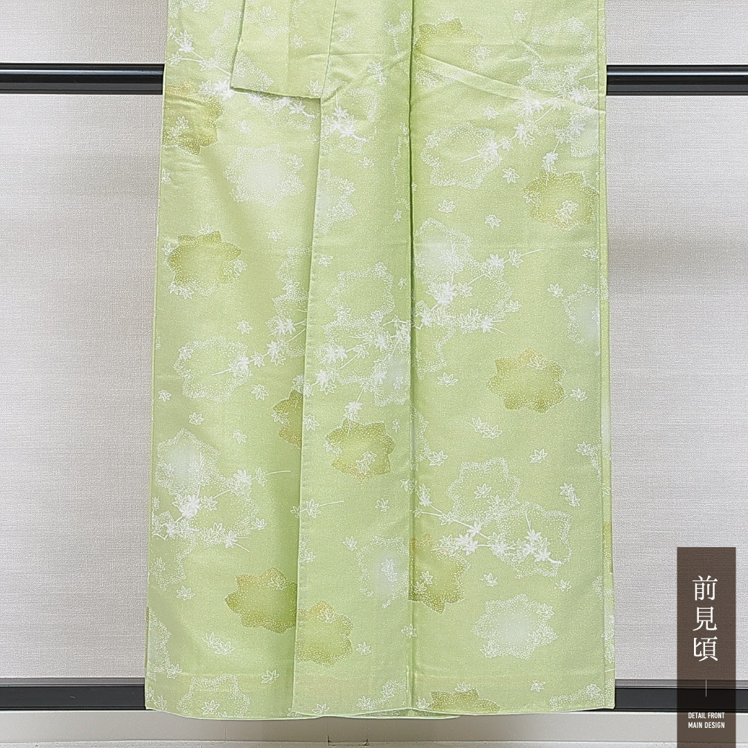 小紋 洗える着物 袷 身丈154cm 裄丈63cm ポリエステル Cランク Sサイズ 広衿 インフォーマル 楓 緑系 1215-16257