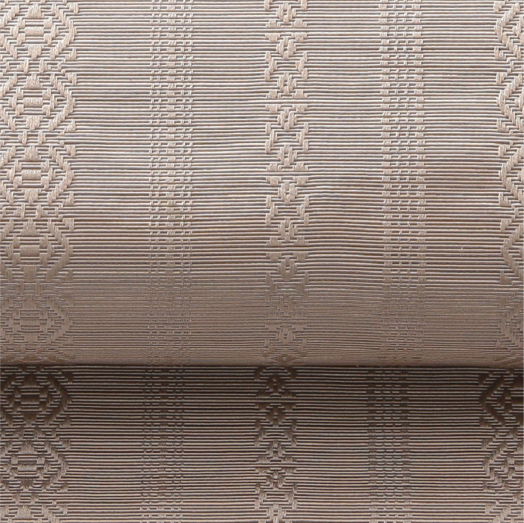 八寸名古屋帯 帯丈376cm インフォーマル 開き仕立て 全通 Bランク 正絹 本場筑前博多織 献上柄 ベージュ系 グレー系 1224-03943