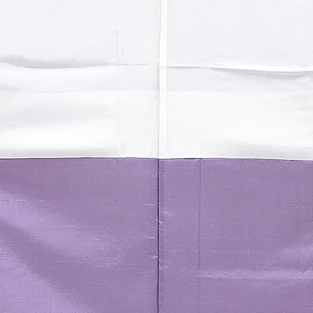 本加賀友禅 岡本幸治 色無地（紬） 袷 身丈160cm 裄丈66cm 正絹 白山工房 手織り牛首紬 Sランク Lサイズ 広衿 一つ紋（揚羽蝶） セミフォーマル ガード加工 落款 証紙 紫系 1214-16871