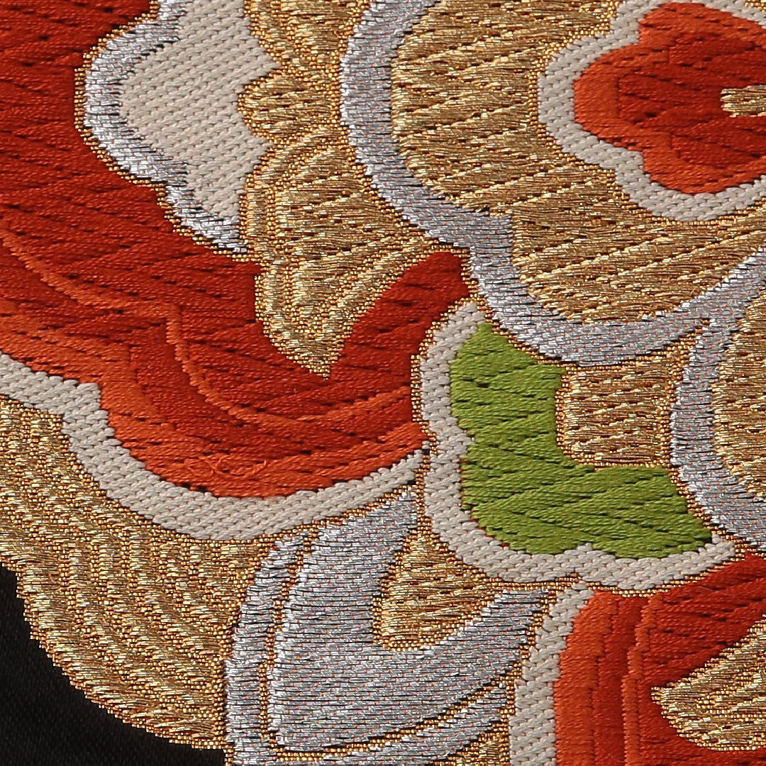 袋帯 帯丈418cm フォーマル 六通 Sランク 正絹 花菱 亀甲 黒系 金系 1223-01890