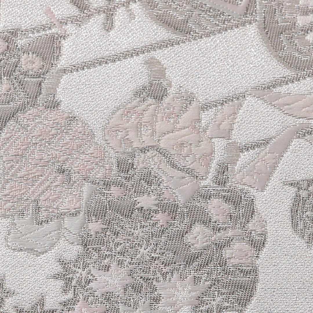 袋帯 帯丈436cm 正絹 六通 フォーマル 平安絵巻 御所解 吉祥文様 銀系 白系 1243-01965