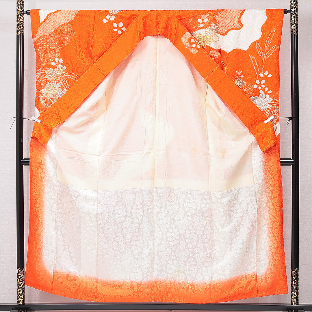 振袖 袷 身丈154cm 裄丈63cm フォーマル Cランク Sサイズ 正絹 広衿 牡丹 刺繍 金駒刺繍 1213-F0678