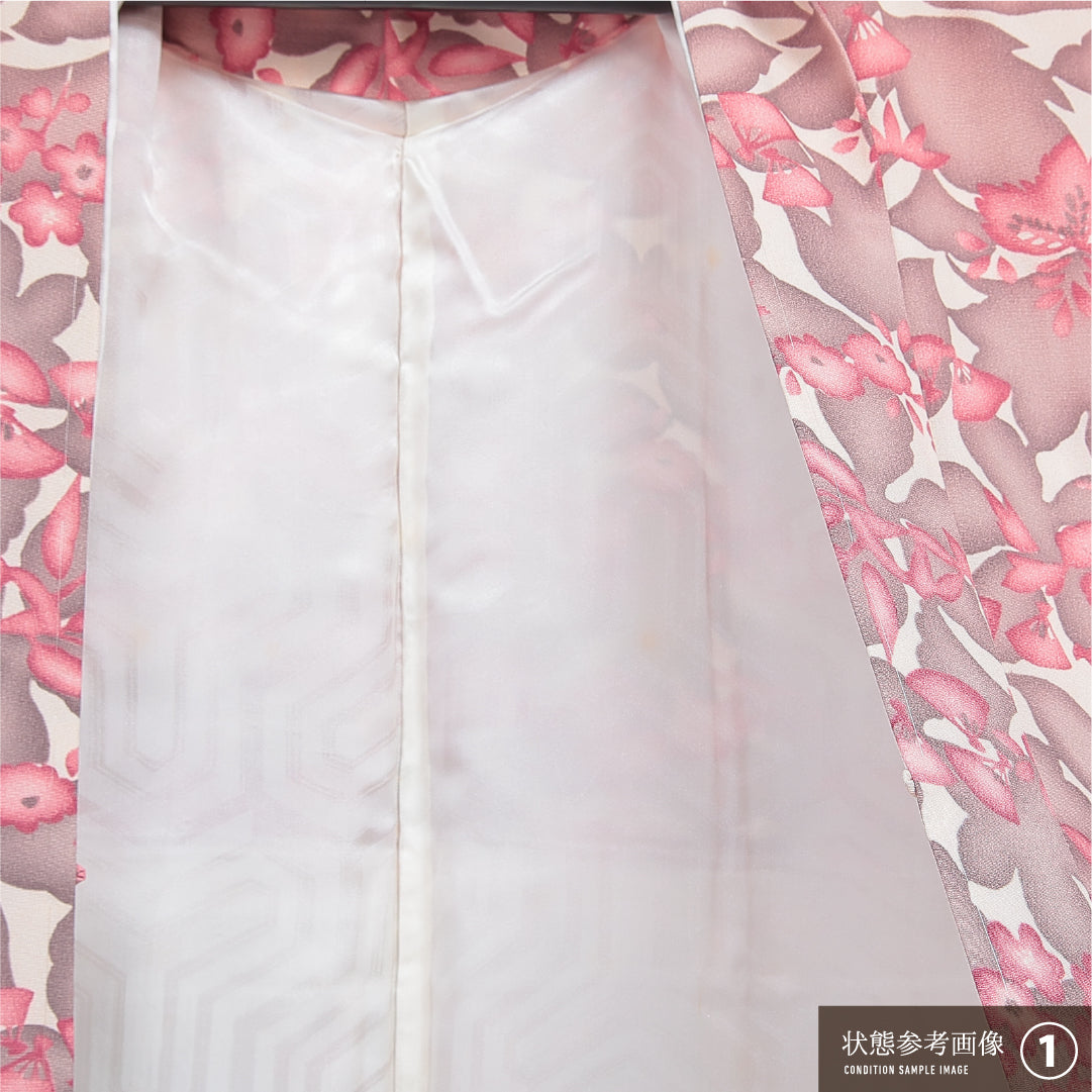 羽織 袷 身丈79cm 裄丈64cm 正絹 Aランク カジュアル Mサイズ 花柄 クリーム系 RP 1232-16124
