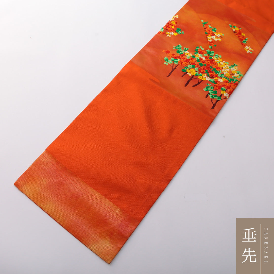 九寸名古屋帯 Sランク 帯丈346cm 正絹 ポイント柄 名古屋仕立て 織り インフォーマル 梅 朱系 LP 1245-03336