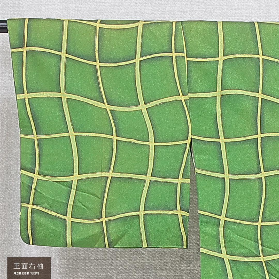 道行コート 洗える着物 袷 身丈81cm 裄丈65cm ポリエステル Aランク Mサイズ インフォーマル ポケットあり 格子 緑系 1263-16861