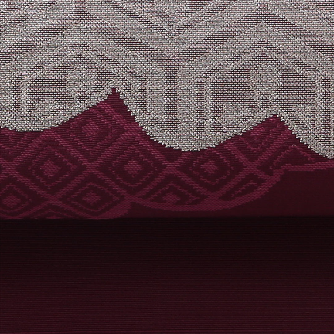 八寸名古屋帯 帯丈355cm セミフォーマル 松葉仕立て ポイント柄 Aランク 正絹 吉祥文様 雲取り 紫系 赤系 1224-03834