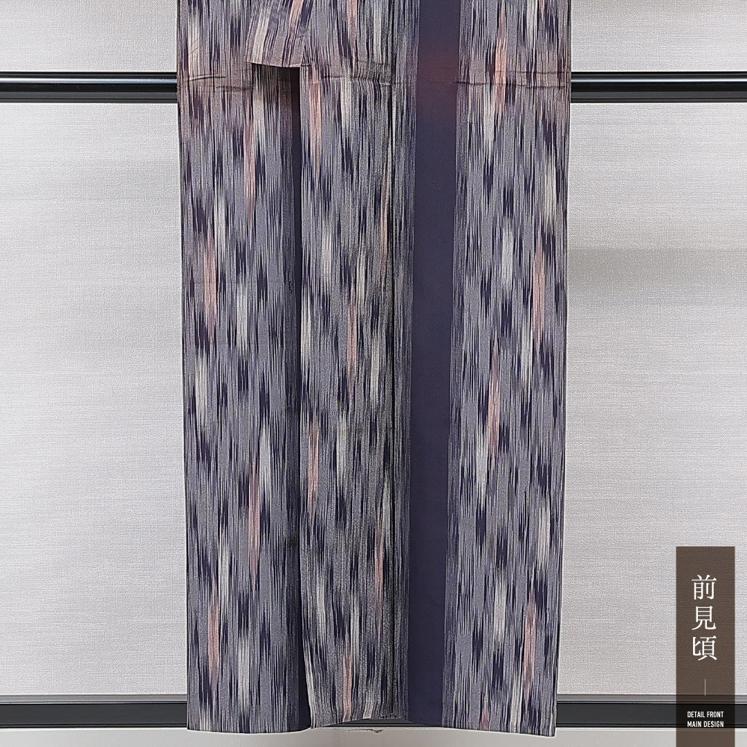 お召 単衣 身丈153cm 裄丈62cm 正絹 Cランク インフォーマル バチ衿 Sサイズ 縞 紫系 LP 1222-15368