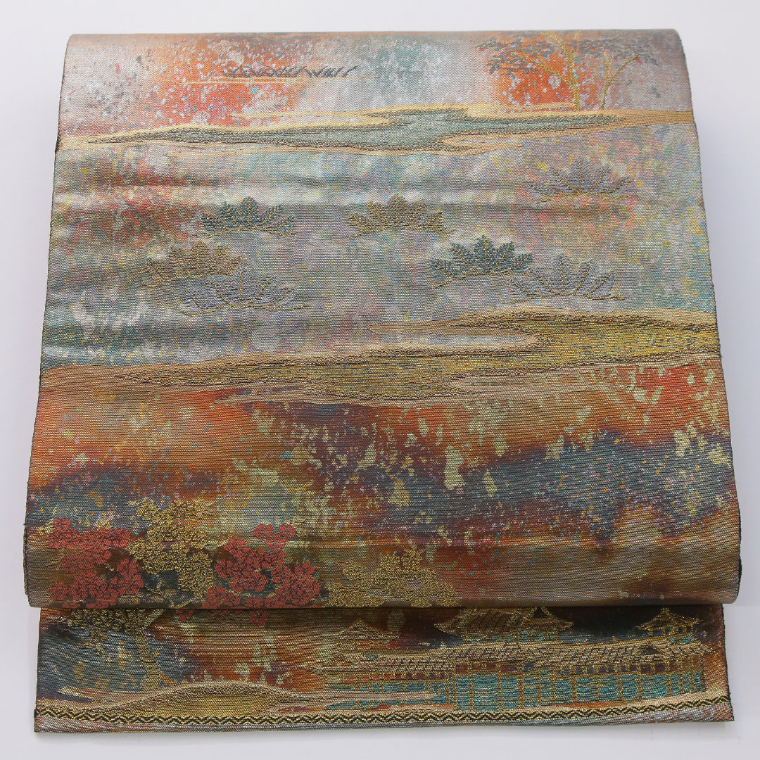 袋帯 帯丈436cm フォーマル 六通 Aランク 正絹 引箔 御所解 黒系 1223-02333