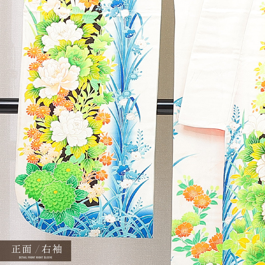 振袖 袷 身丈160cm 裄丈63cm フォーマル Cランク Lサイズ 正絹 広衿 牡丹 1213-F0640