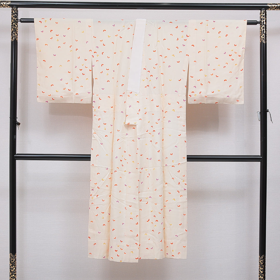 長襦袢 無双袖 身丈135cm 裄丈63cm 正絹 Cランク XLサイズ 蝶 クリーム系 LP 1239-16683