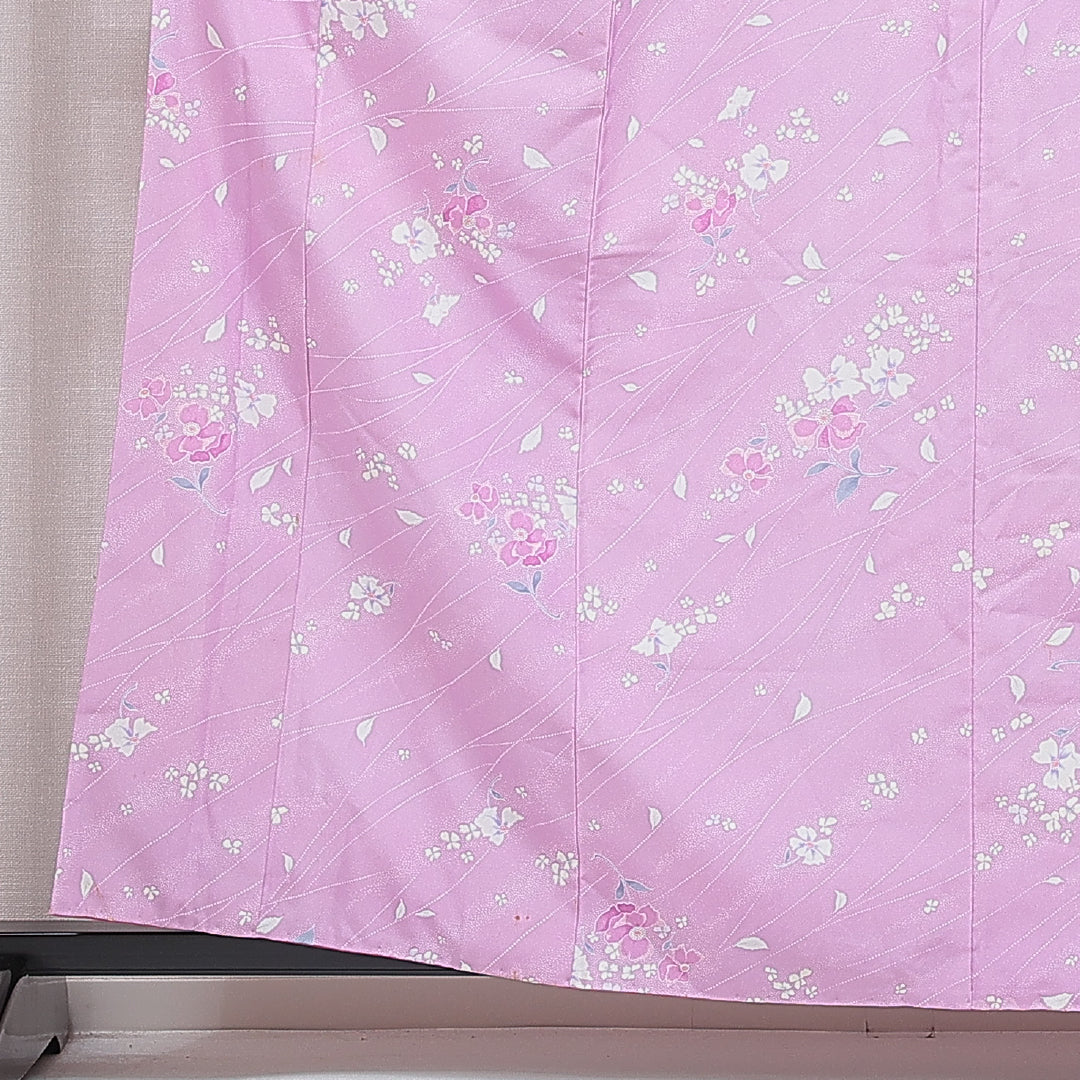 洗える着物 小紋 袷 身丈159cm 裄丈61cm ポリエステル Cランク インフォーマル 広衿 Mサイズ 花柄 紫系 HP 1221-16025
