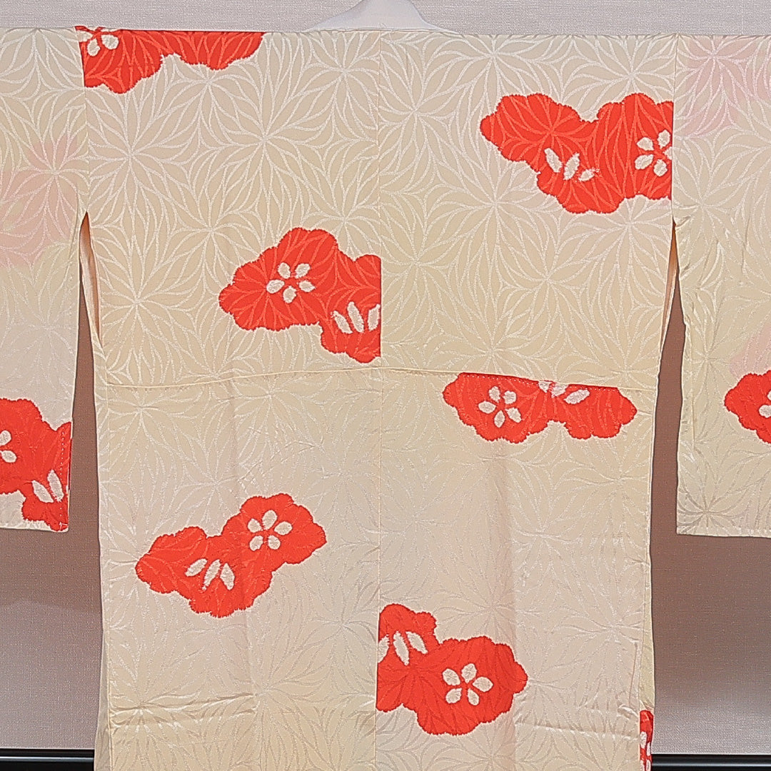 長襦袢 無双袖 身丈144cm 裄丈62cm 正絹 Aランク FREEサイズ 部分絞り 菊 笠松 クリーム系 RP 1239-16638
