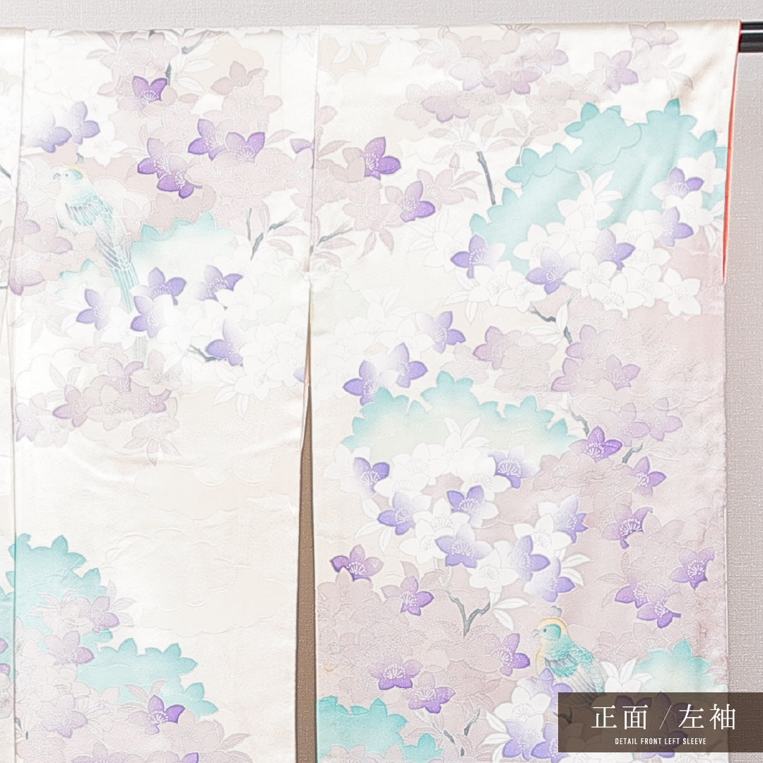 振袖 袷 身丈171cm 裄丈66cm フォーマル Cランク 2XLサイズ 正絹 広衿 鳥 桔梗 1213-F0685