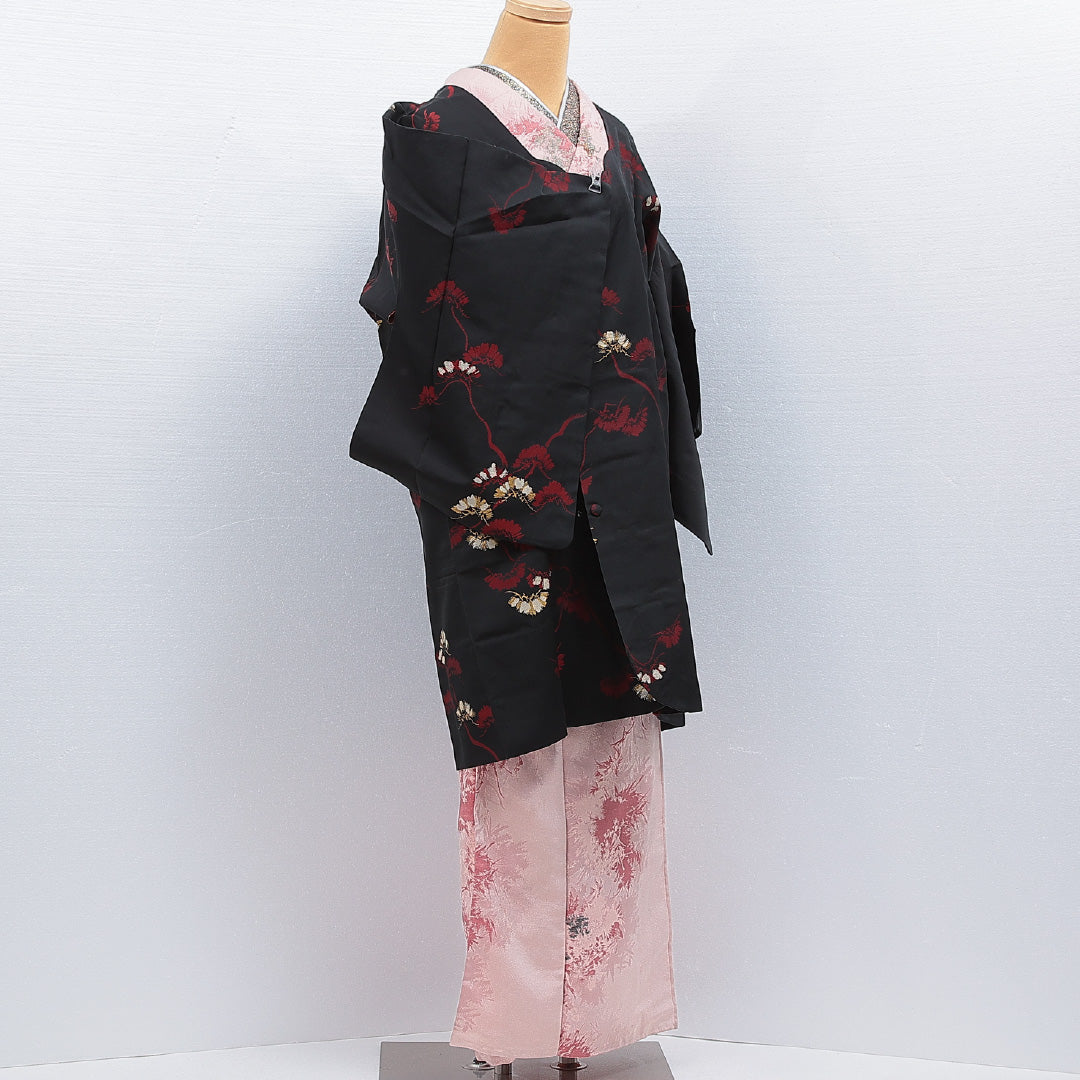アンティーク 羽織 袷 身丈96cm 裄丈64cm 正絹 Bランク Mサイズ 松 黒系 RP 1232-16147