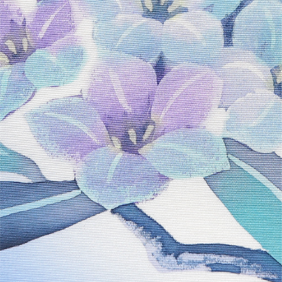 九寸名古屋帯 帯丈380cm カジュアル 開き仕立て ポイント柄 Bランク 正絹 染め帯 塩瀬 花柄 青系 1224-03914