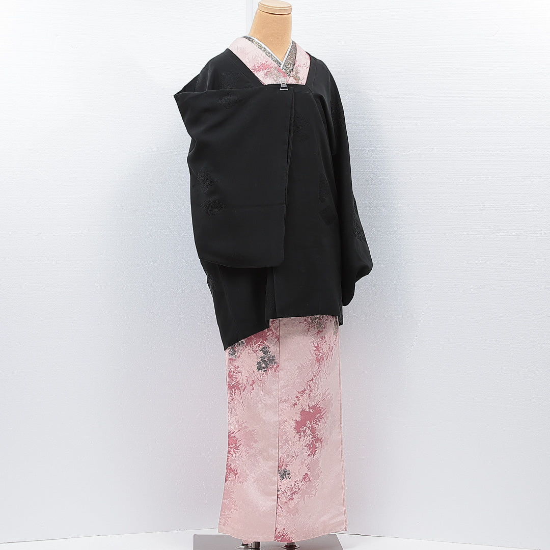 道行コート 袷 身丈82cm 裄丈64cm 正絹 Sランク セミフォーマル Mサイズ 創作柄 黒系 RP 1237-15315