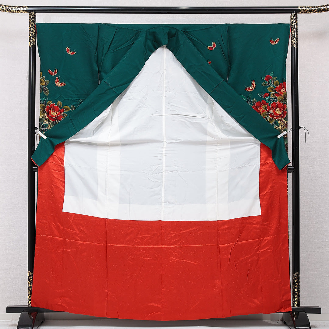 振袖 袷 身丈163cm 裄丈65cm フォーマル Aランク Lサイズ 正絹 広衿 蝶 牡丹 1213-F0715