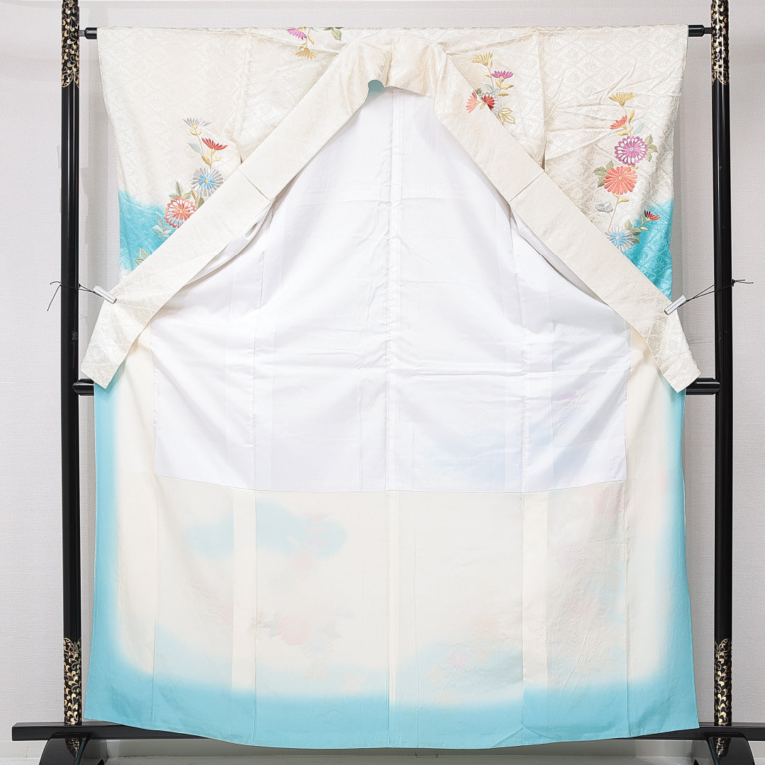 振袖 袷 身丈163cm 裄丈60cm フォーマル Cランク Lサイズ 正絹 広衿 松皮菱 菊 1213-F0672