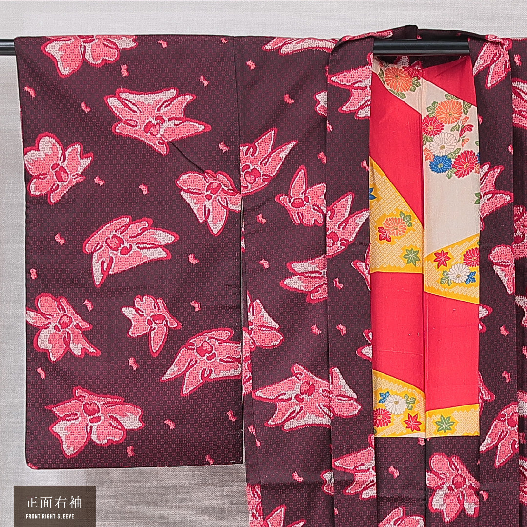 アンティーク 羽織 袷 身丈97cm 裄丈62cm 正絹 Aランク バチ衿 Sサイズ 創作柄 茶系 RP 1232-15177