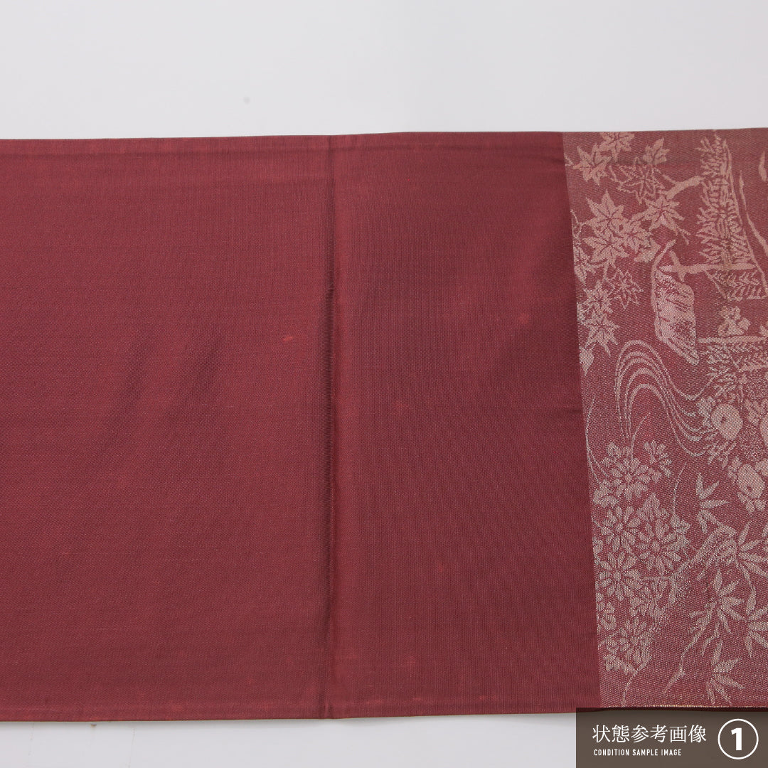袋帯 帯丈404cm 正絹 六通 帯芯なし セミフォーマル 茶屋辻 赤系 1243-02312