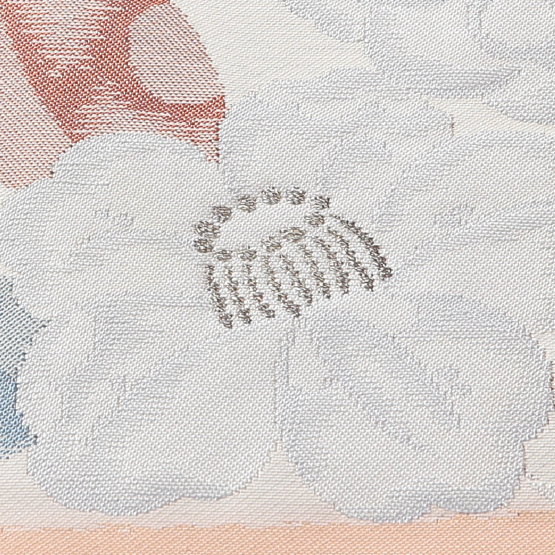 九寸名古屋帯 帯丈354cm インフォーマル 名古屋仕立て ポイント柄 Sランク 正絹 椿 ピンク系 朱系 1224-03920