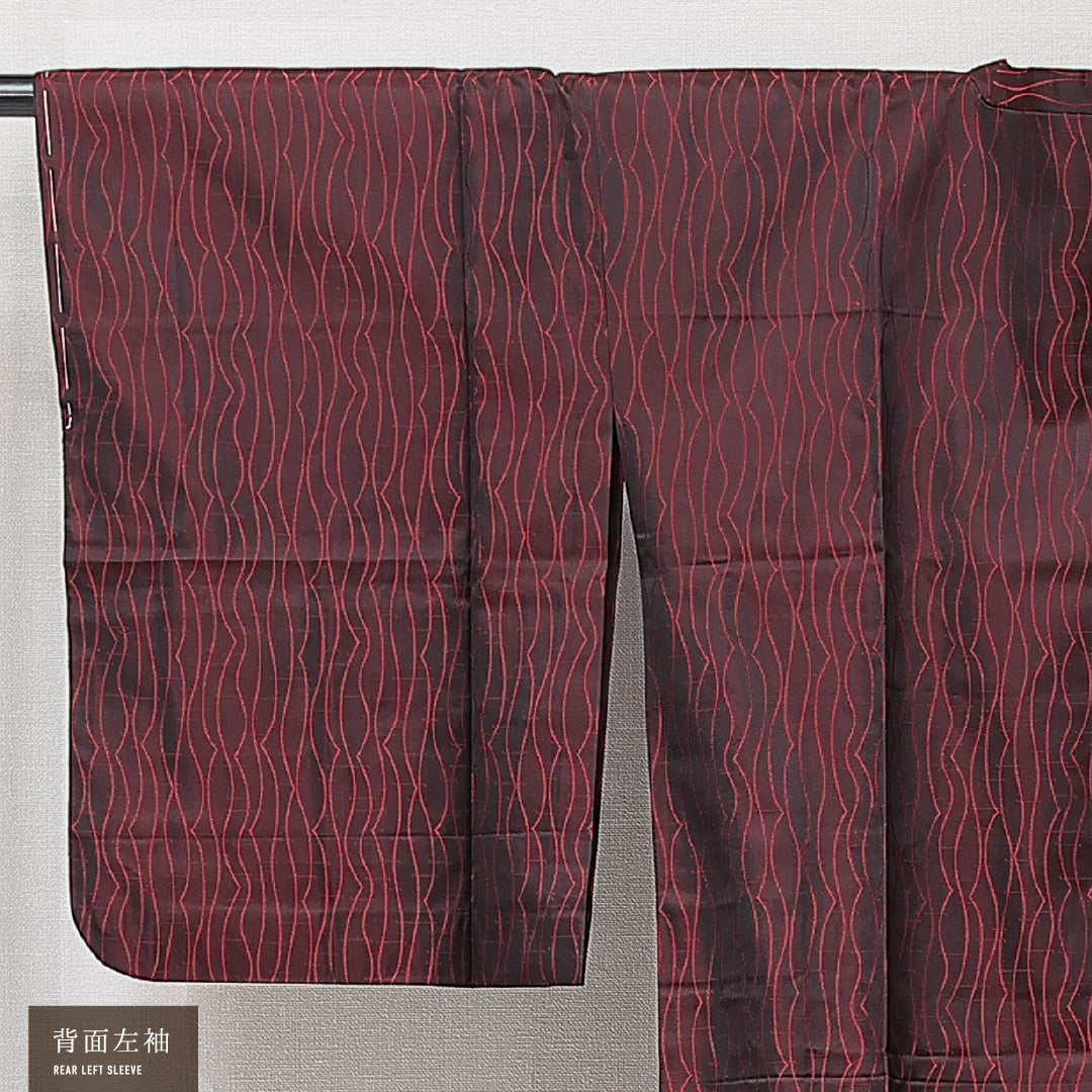 道行コート 袷 身丈128cm 裄丈65cm 正絹 Sランク セミフォーマル Mサイズ ポケットあり 幾何学柄 黒系 RP 1237-15267