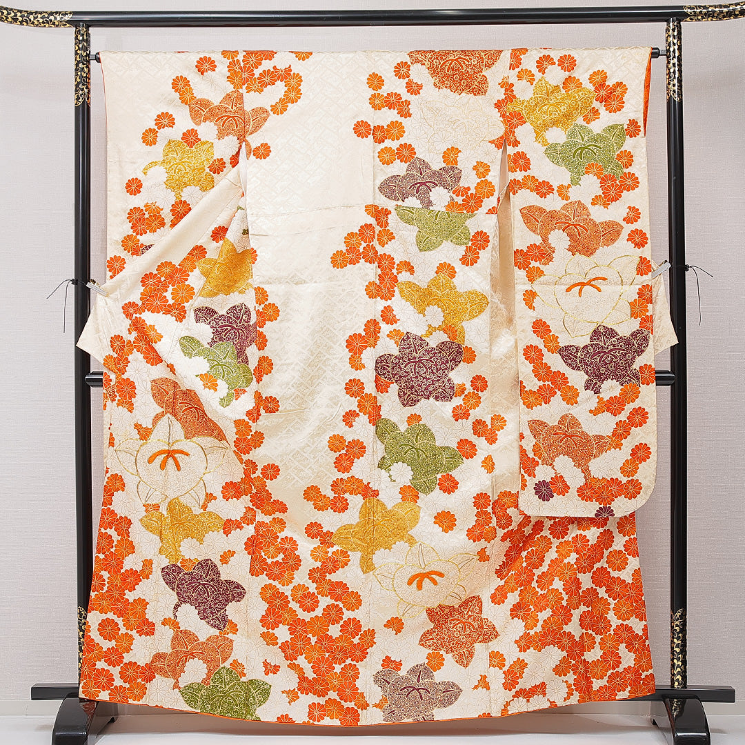 振袖 袷 身丈163cm 裄丈62cm フォーマル Cランク Lサイズ 正絹 広衿 橘 金駒刺繍 1213-F0687