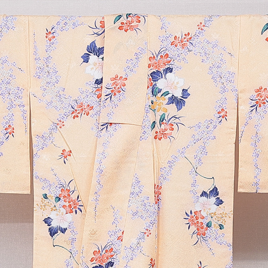 洗える着物 小紋 袷 身丈164cm 裄丈64cm ポリエステル Sランク インフォーマル 広衿 Lサイズ 芙蓉 朱系 RP 1221-15818