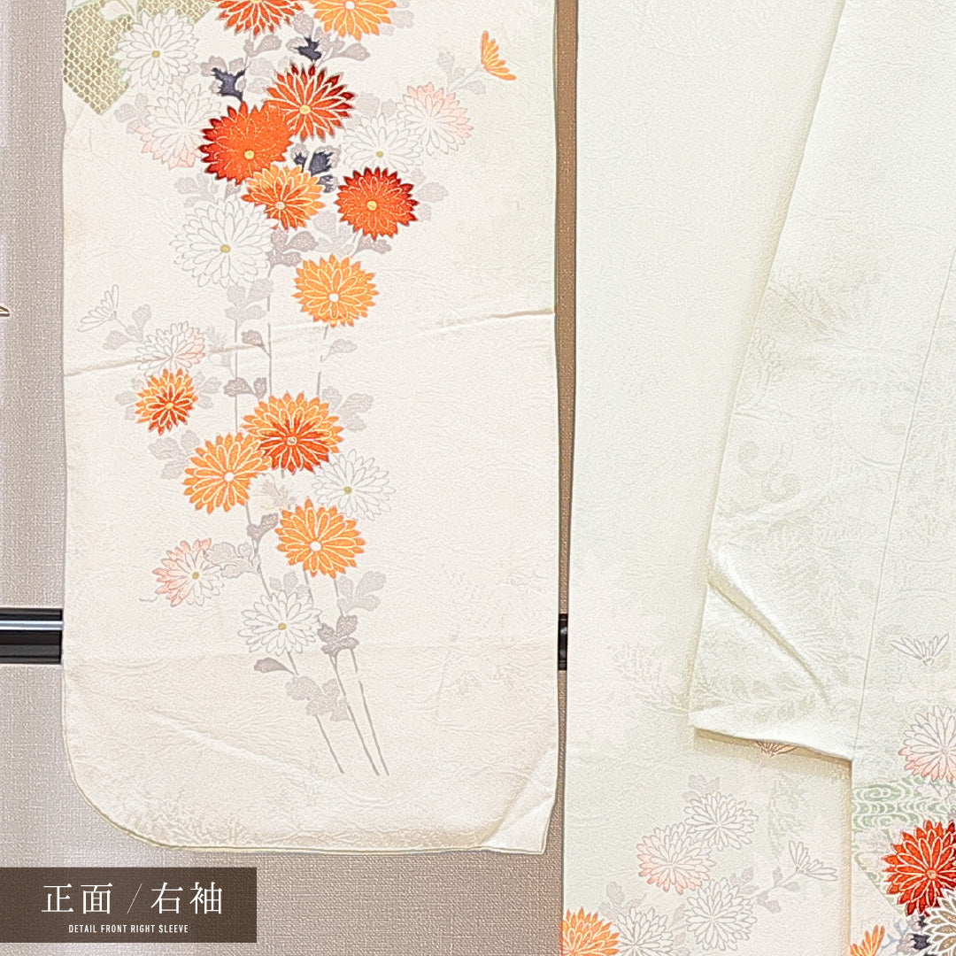 振袖 袷 身丈160cm 裄丈64cm フォーマル Cランク Lサイズ 正絹 広衿 七宝 菊 1213-F0758