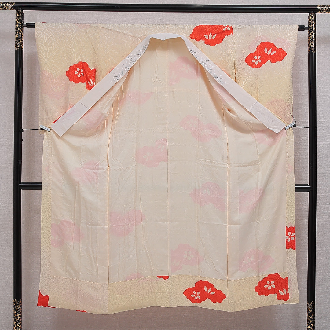 長襦袢 無双袖 身丈144cm 裄丈62cm 正絹 Aランク FREEサイズ 部分絞り 菊 笠松 クリーム系 RP 1239-16638