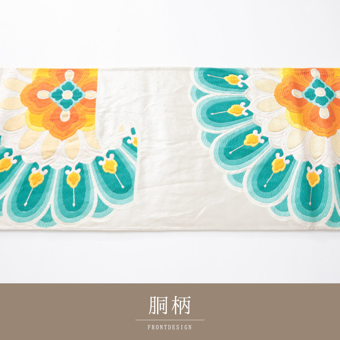 袋帯 帯丈428cm 正絹 六通 フォーマル 唐織 宝相華 白系 1243-02254