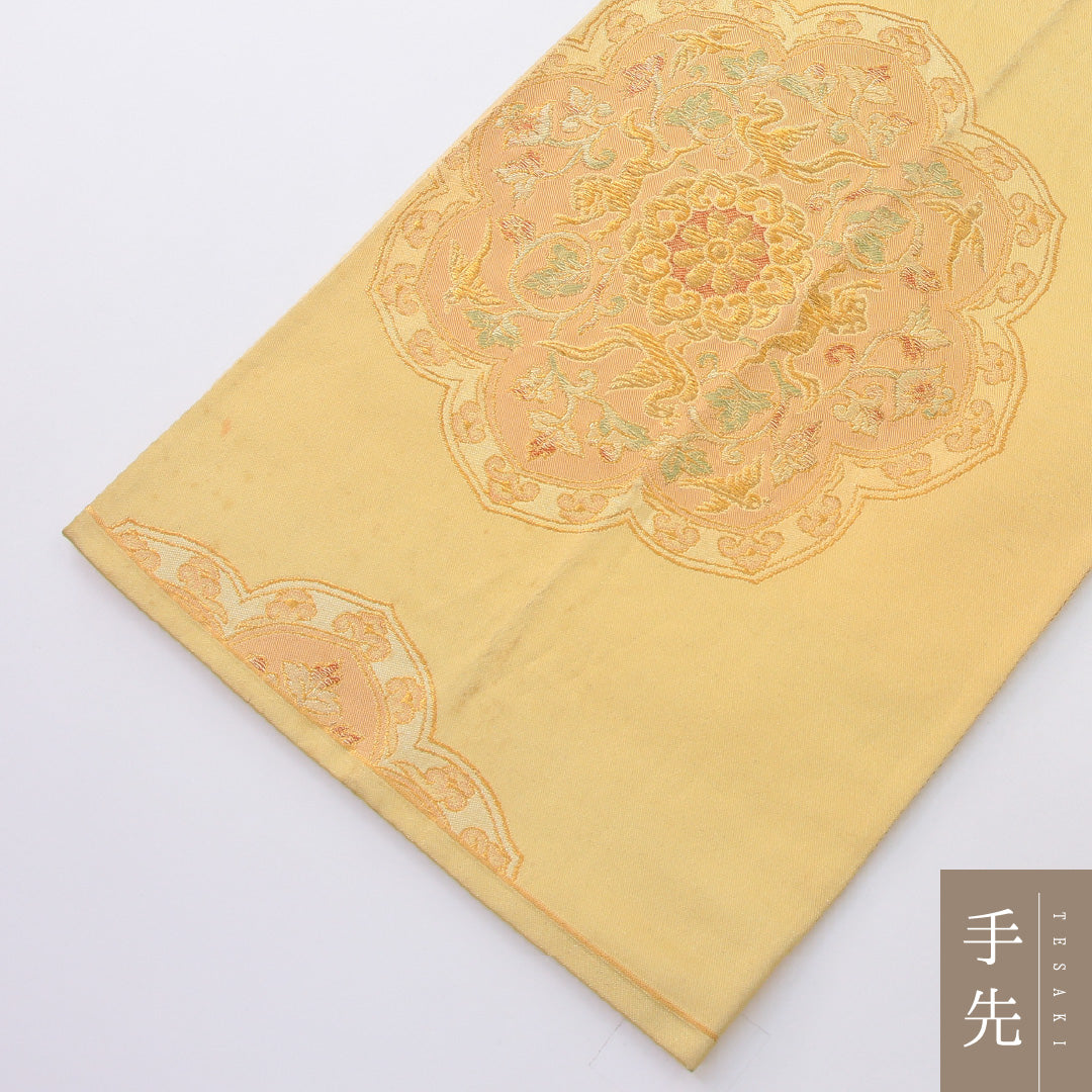 袋帯 帯丈410cm 正絹 六通 フォーマル 鏡裏文 黄系 1243-02215
