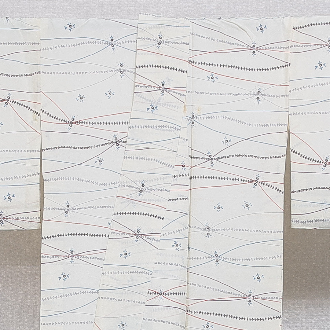 小紋 洗える着物 袷 身丈155cm 裄丈67cm ポリエステル Cランク Mサイズ 広衿 インフォーマル 花柄 クリーム系 1215-16095