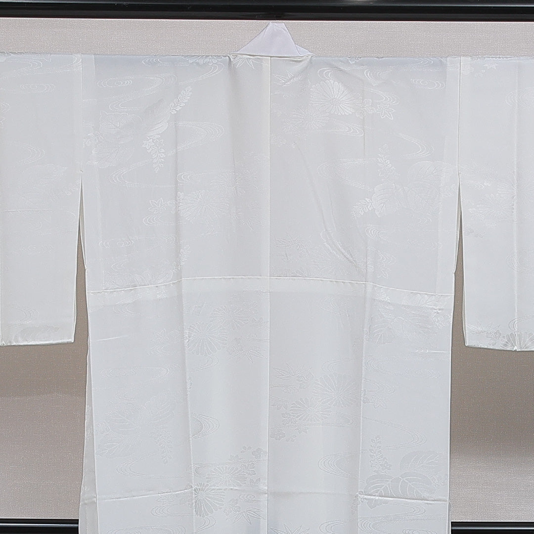 長襦袢 無双袖 身丈134cm 裄丈65cm 正絹 Sランク XLサイズ 菊 クリーム系 RP 1239-16629