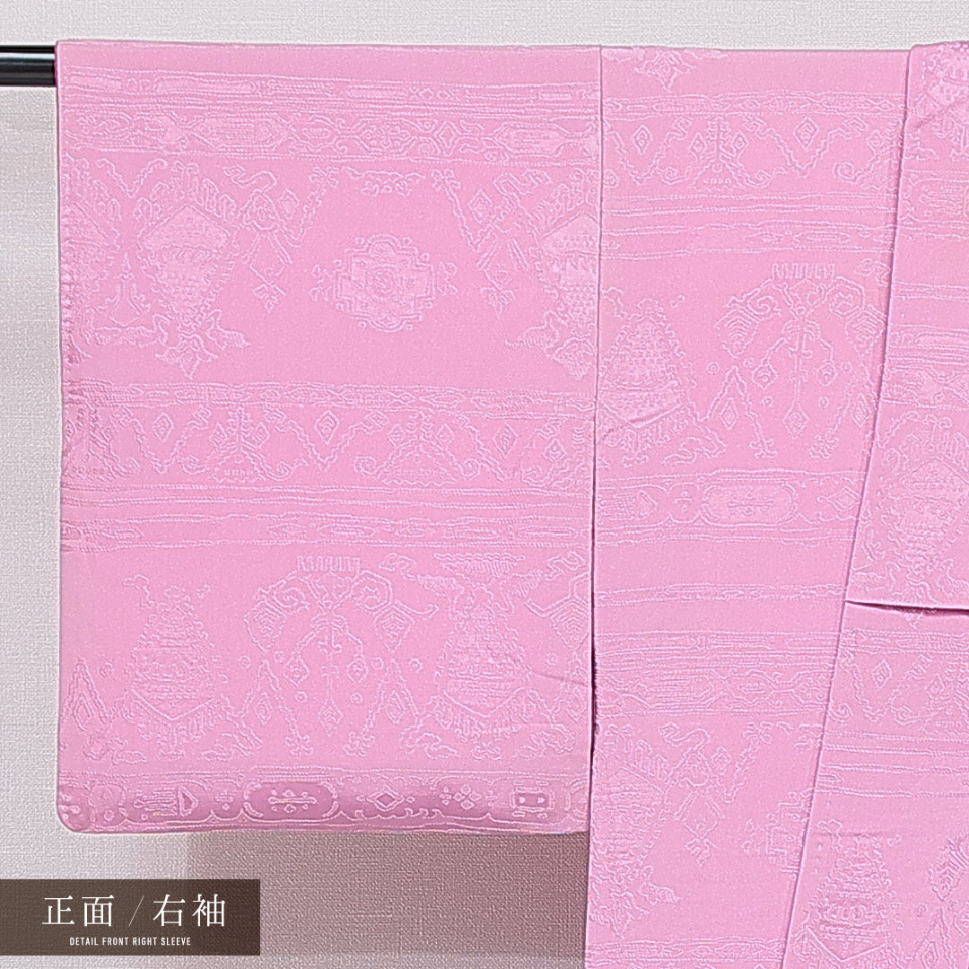 色無地 袷 身丈153cm 裄丈62cm 正絹 Aランク インフォーマル 広衿 Sサイズ アラベスク文様 紫系 HP 1219-15435