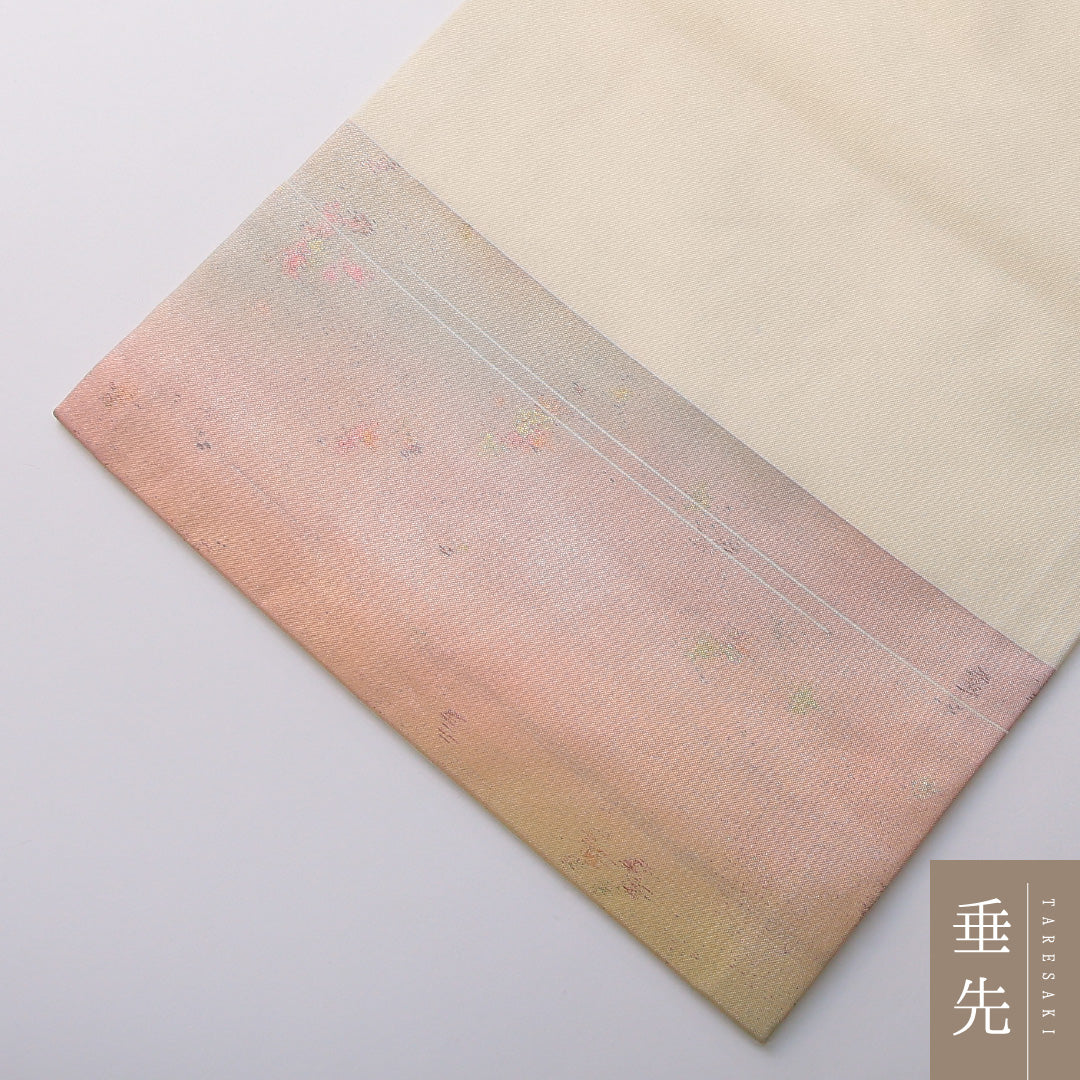 九寸名古屋帯 帯丈359cm カジュアル 名古屋仕立て ポイント柄 Cランク 正絹 綴れ織 薔薇 クリーム系 1224-03491