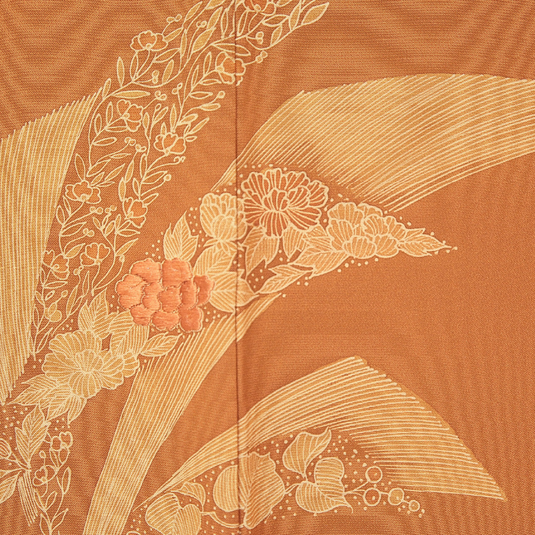 羽織 袷 身丈78cm 裄丈64cm 正絹 Aランク Mサイズ バチ衿 カジュアル 牡丹 茶系 1217-15137